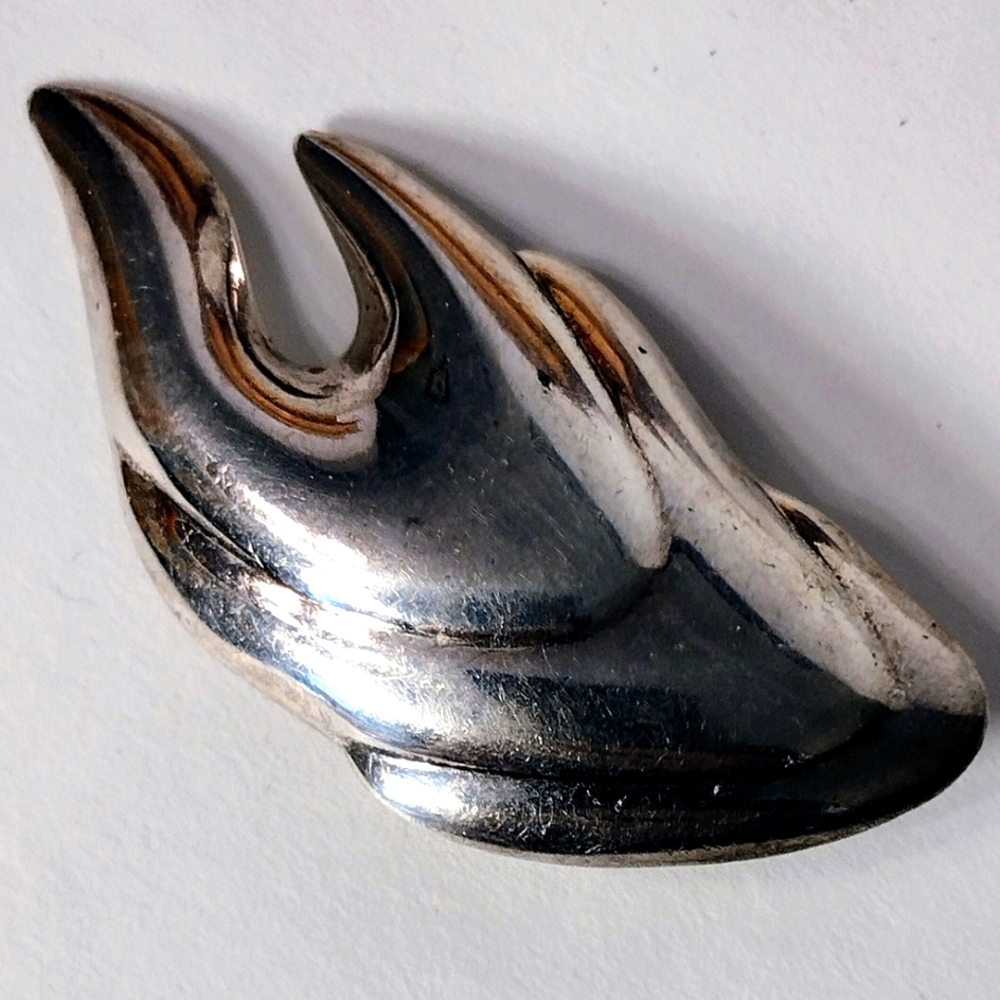 Big 925 Mexican Silver Flame Brooch Pin
